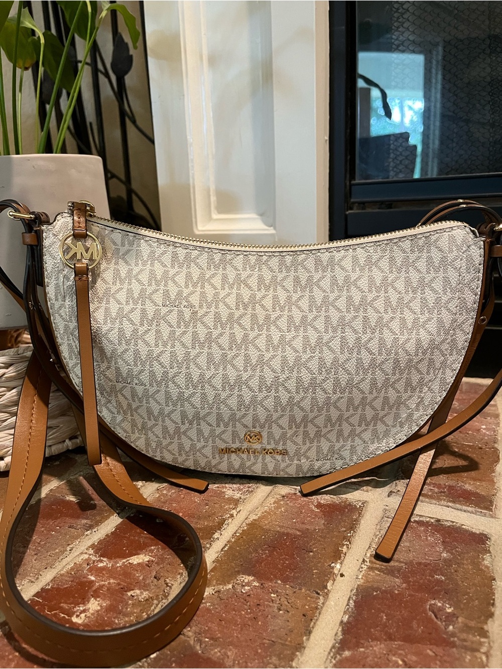 Michael Kors Crescent Crossbody in Vanilla with Acorn Trim